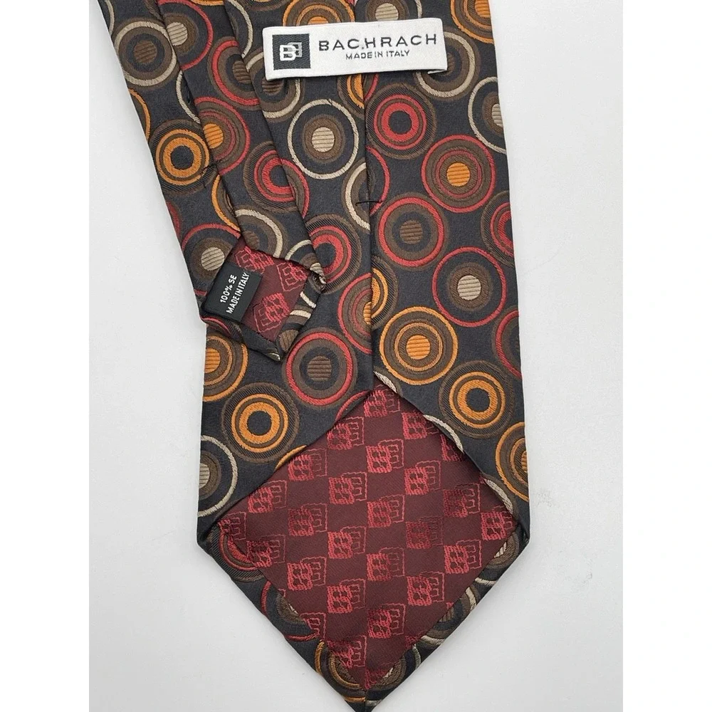 Bachrach Black w/Orange Circles 100% Silk Men's Neck Tie Made In Italy‎